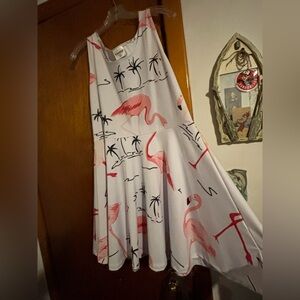 Women's White Skater dress with Pink Flamingo Print